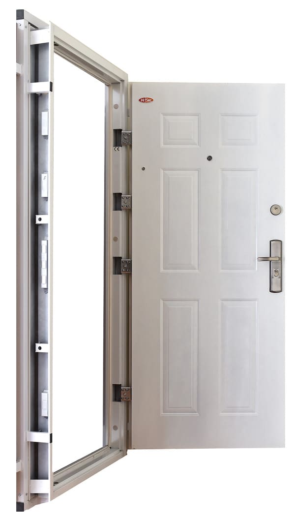 HiSec Fehér acél biztonsági ajtó: Hat kazettás, fényes felületű