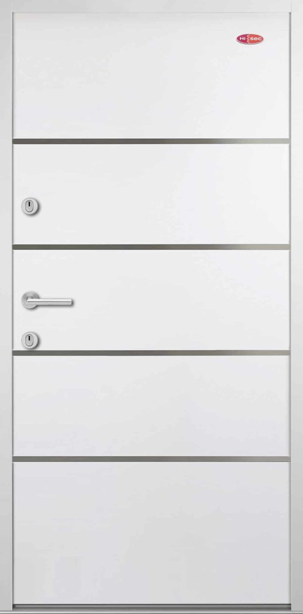 HiSec Prémium beltéri acél bejárati ajtó - Fehér színű egyedi dekorcsíkokkal